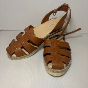 Vince Camuto Womens Broica Brown Leather Espadrille Wedge Sandals Size 8.5M NWOT
